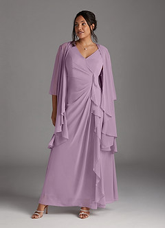 Azazie Manuella vestidos de madre de la novia Vestido de Glicinia de Gasa de Corte En A con Cuello en V plisado image10