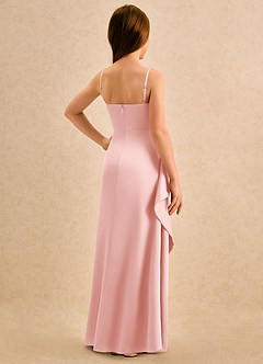 Azazie Cannoli Girls Formal Robe Demoiselle D'honneur Fillette Robe Trapèze en Satin extensible Plissée Rose Poudré image2