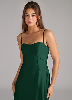 Azazie Valentine Bridesmaid Dresses Dark Green A-Line Corset Stretch Satin Dress image6