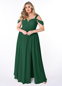 Azazie Lianne Bridesmaid Dresses Dark Green A-Line Off the Shoulder Chiffon Dress image7