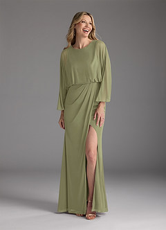 Azazie Ysabella Abiti per la Madre della Sposa Abito Sirena in Maglia Plissettato Pistacchio image3