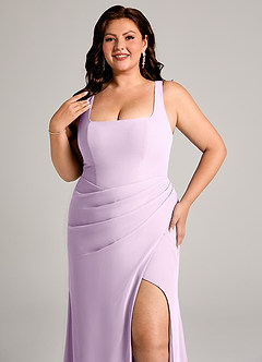 Azazie Mero Bridesmaid Dresses Frosted Lilac Sheath Pleated Chiffon Dress image14