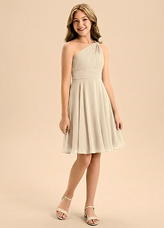 Azazie Charlize Junior Champagne A-Line Pleated Chiffon Dress image3