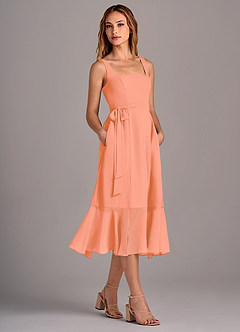 Azazie Deb Bridesmaid Dresses Sunset A-Line with Pockets Chiffon Convertible Dress image3
