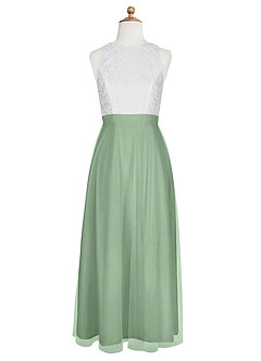 Azazie Albertine Junior Abito A-Line in Chiffon Pizzo Matcha image7