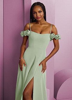 Barbie ♥ Azazie Bridesmaid Dresses Dusty Sage A-Line Off the Shoulder Chiffon Convertible Dress image3
