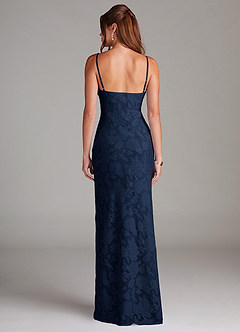 Azazie Tianna Bridesmaid Dresses Dark Navy Sheath Lace Floral Burnout Dress image2