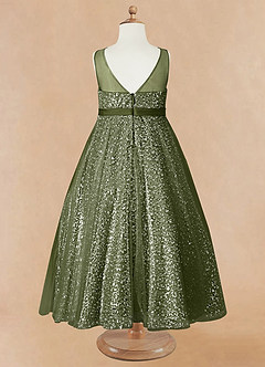 Azazie Siwa Flower Girl Dresses Olive A-Line Beaded Tulle Dress image6