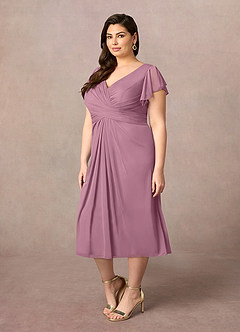 Azazie Vera Mother of the Bride Dresses Vintage Mauve A-Line V-Neck Pleated Mesh Dress image7
