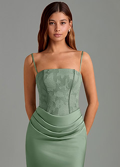 Azazie Emilia Brautjungfernkleider Meerjungfrau-Linie Schulterfrei Stretch-Satin Kleid Matcha image6