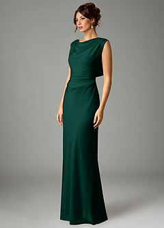 Azazie Kieryn Bridesmaid Dresses Emerald Mermaid Pleated Stretch Satin Dress image5