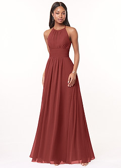 Azazie Bonnie Bridesmaid Dresses Terracotta A-Line Keyhole Ruched Chiffon Dress image1
