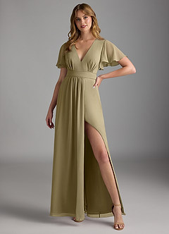 Azazie Zaniah Bridesmaid Dresses Moss Green A-Line Chiffon Dress image4