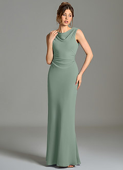 Azazie Kieryn Bridesmaid Dresses Silver Sage Mermaid Pleated Chiffon Dress image4