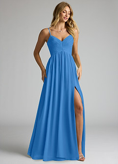 Azazie Alia Bridesmaid Dresses Blue Jay A-Line Pleated Chiffon Dress image2