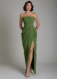 Azazie Nyra Robes de demoiselle d'honneur Robe Fourreau en Mousseline de soie Corset Olive image1