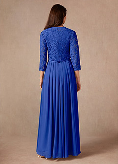 Azazie Ainsling Mother of the Bride Dresses Royal Blue A-Line Square Neckline Lace Chiffon Dress image2