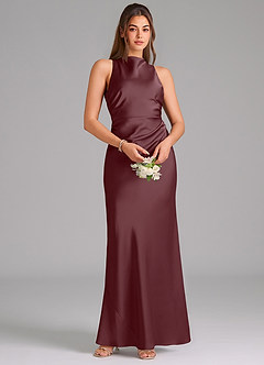 Azazie Evadne Bridesmaid Dresses Sangria A-Line Pleated Stretch Satin Dress image6