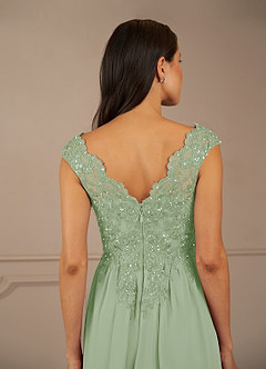 Azazie Amethyst Mother of the Bride Dresses Dusty Sage A-Line V-Neck Sequins Chiffon Dress image8