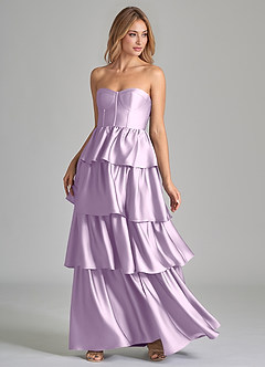 Azazie Faye Robes de demoiselle d'honneur Robe Trapèze en Satin extensible Rayé Frostiges Flieder image6