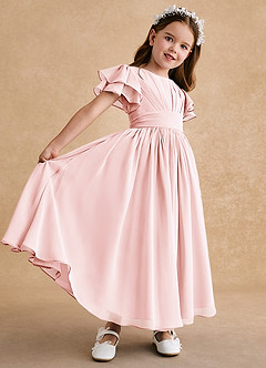 Azazie Ali Flower Girl Dresses Blushing Pink A-Line Pleated Chiffon Dress image6