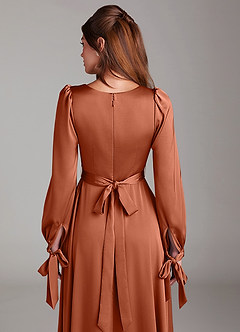 Azazie Leonia Bridesmaid Dresses Cedar Rose A-Line Long Sleeve Stretch Satin Dress image7