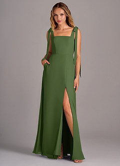 Azazie Debra Bridesmaid Dresses Olive A-Line with Pockets Chiffon Convertible Dress image5