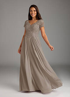 Azazie Dunja Abiti per la Madre della Sposa Abito A-Line in Chiffon con Scollo a V in Pizzo Taupe image2