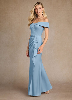 Azazie Laredo Moeder van de bruid jurken Zeemeermin Jurk van Stretch Satijn Off the Shoulder Poederblauw image5