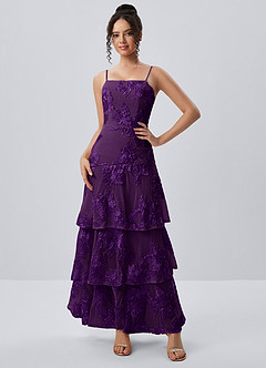 Araceli Plum Stretch 3D Flowers Lace Maxi Dress image3