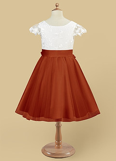 Azazie Vetty Flower Girl Dresses Ivory Paprika A-Line Lace Tulle Dress image9