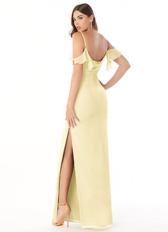 Azazie Emeralda Bridesmaid Dresses Lemon Sorbet Sheath Off the Shoulder Chiffon Dress image4
