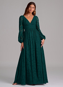 Azazie Norah Jurken voor bruidsmeisjes Jurk van Bloemen Burn-out met A-Lijn Lange mouw Pijnboom image1