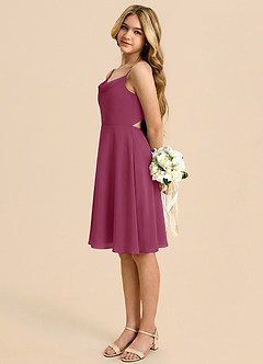 Azazie Shale Junior Mulberry A-Line Bow Chiffon Dress image1