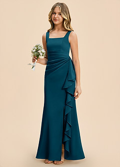 Azazie Adrienne Junior Ink Blue Sheath Pleated Stretch Satin Dress image1