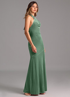 Azazie Drita Bridesmaid Dresses Eucalyptus A-Line Pleated Velvet Dress image3