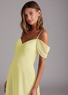 Azazie Marley Jurken voor bruidsmeisjes Converteerbaar Jurk van Chiffon met A-Lijn Off the Shoulder Citroensorbet image9