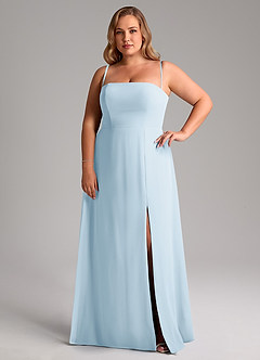 Azazie Wren Vestidos de madrinha de casamento Vestido Céu Azul de Chiffon de Linha A com Fenda Lateral image14