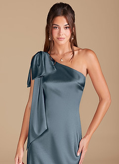 Azazie Capri Robes de demoiselle d'honneur Robe Fourreau en Satiné métallisé Ue épaule Violet Crépusculaire image5