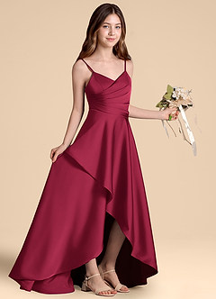 Azazie Prisha Junior A-Linie Plissee Stretch-Satin Kleid Burgunderrot image8