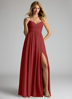 Azazie Alia Bridesmaid Dresses Rust A-Line Pleated Chiffon Dress image4