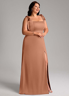 Azazie Frostine Bridesmaid Dresses Bronzer A-Line Bow Stretch Satin Dress image9