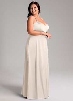 Azazie Mei Bridesmaid Dresses White Alabaster A-Line V-Neck Stretch Satin Dress image9