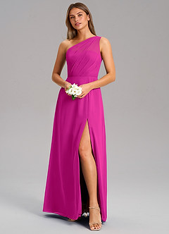 Azazie Phaedra Bridesmaid Dresses Fuchsia A-Line One Shoulder Chiffon Dress image4