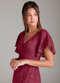 Azazie Ambrosia Brautjungfernkleider A-Linie Plissee Blumen-Burnout Kleid Burgunderrot image6