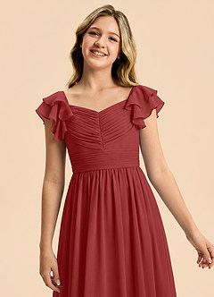 Azazie Anaya Junior Vestido Óxido de Gasa de Corte en A con Escote corazón image6