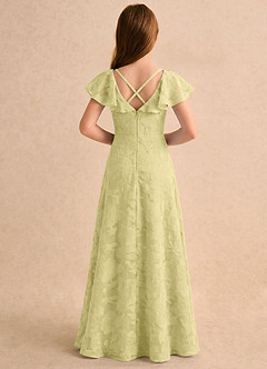 Azazie Narin Girls Formal Flower Girl Dresses Lemon Sorbet A-Line with Sleeves Floral Burnout Dress image2