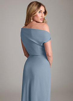 Azazie Emerson Probar vestidos en casa Vestido de Azul Polvoriento de Gasa de Corte Recto con Vestidos sin tirantes image3