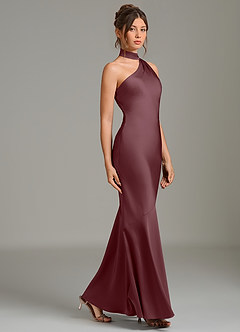 Azazie Jalissa Jurken voor bruidsmeisjes Jurk van Stretch Satijn met Zeemeermin One-shoulder Sangria image4
