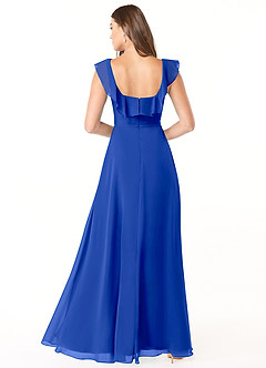 Azazie Jinny Brautjungfernkleider A-Linie Quadratischer Ausschnitt Gerüscht Chiffon Kleid Königsblau image2